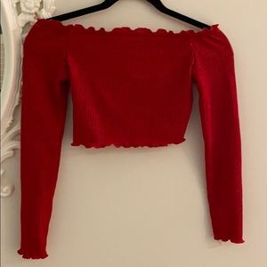 long sleeve cropped red top